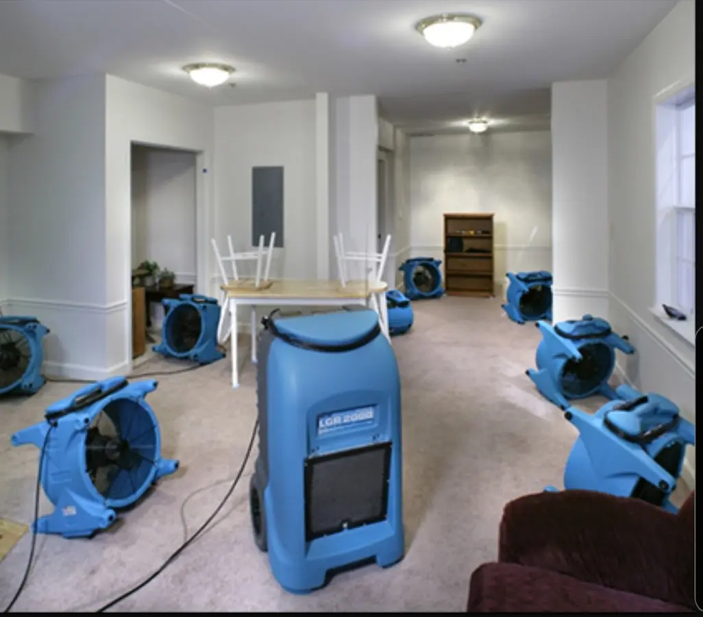 Air movers and dehumidifier setup for Water Damage Restoration in Costa Mesa
