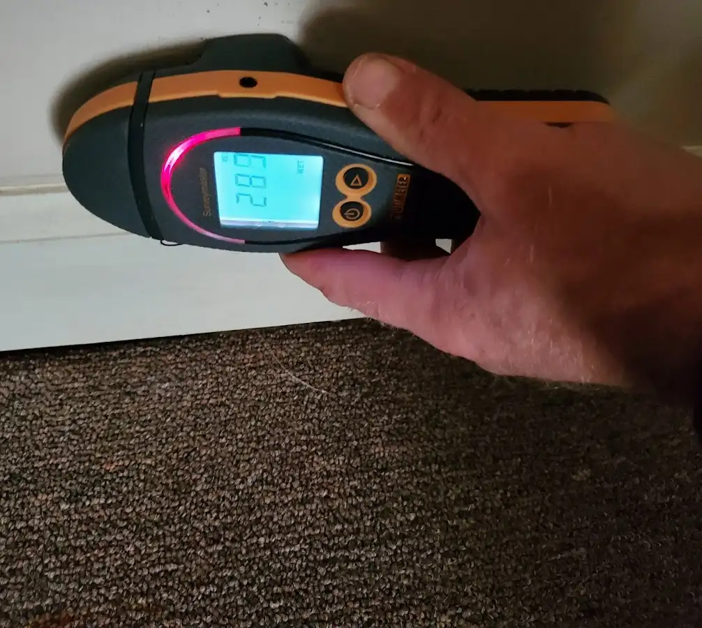 Moisture detection at baseboard during Sewage Cleanup & Sanitation in Costa Mesa